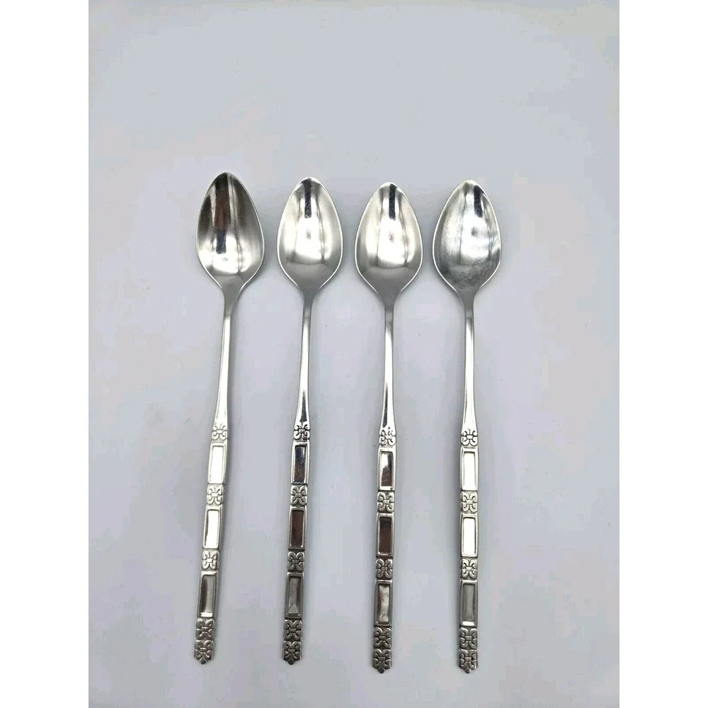 Oneida‎ Community Stainless Madrid 4 Long Iced Tea Spoons No Black Accent 7.5